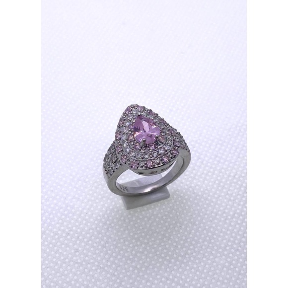 Size 8 Imitation Silver Pink Tourmaline Cluster October Birthstone Teardrop - Picture 5 of 8